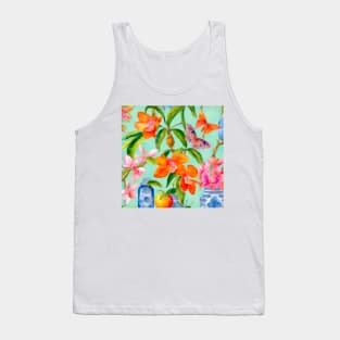 Orange orchids and chinoiserie jars watercolor Tank Top